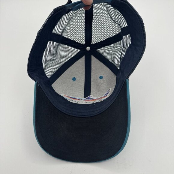 Mens Patagonia Fitz Roy Trout Trucker Hat Mesh Teal Navy Snapback Cap Fishing - Picture 2 of 7